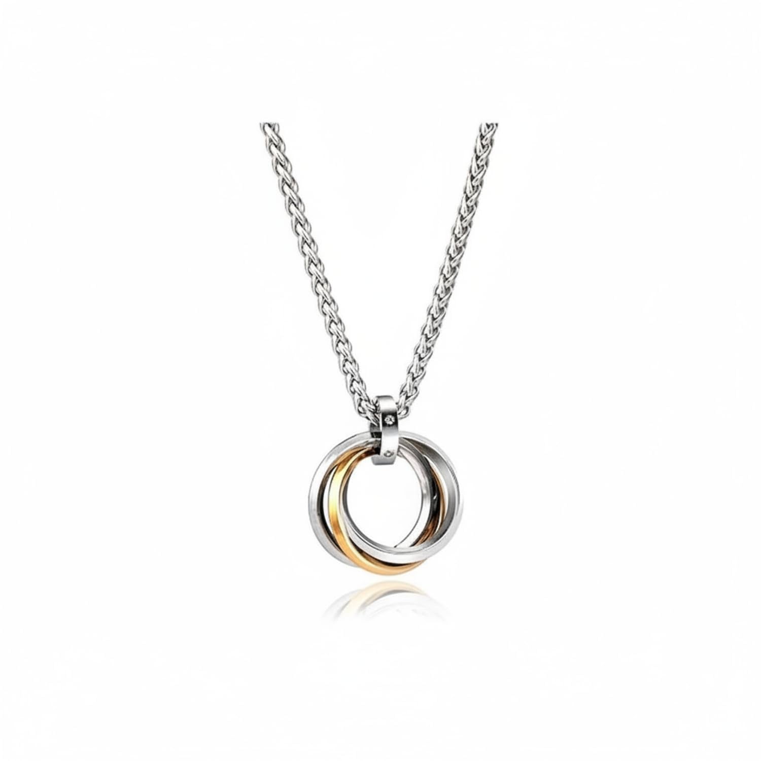 Silver Gold Interlocking Rings Pendant Twist Chain Necklace for Men Women Couple Ring Pendant Love Circle Necklace Relationship Jewelry Daily Wear Fashion Gift