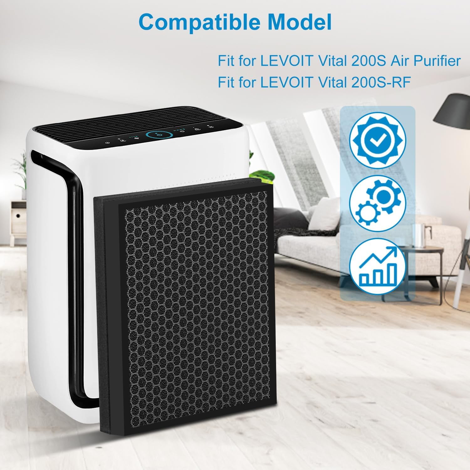 Vital 200S Replacement Filter for Levoit, Compatible with Levoit Vital 200S Air Puri-Fier, High Efficiency Filter and Activated Carbon Filter, 2 Pack Vital 200S-Rf