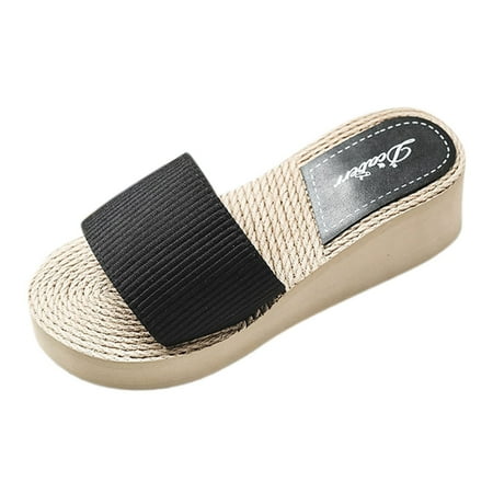 

zuwimk Wedge Sandals For Women Womens Wedge Flip Flops Sandals with Arch Support Summer Comfortable Platform Bohemia Flat Shoes Hook Loop Adjustable Casual Thong Sandal Black