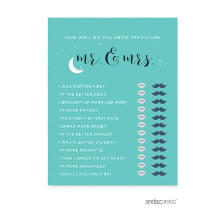 How Well Do You Know The Future Mr./Mrs.? Love You to the Moon and Back Bridal Shower Game Cards, 20-Pack