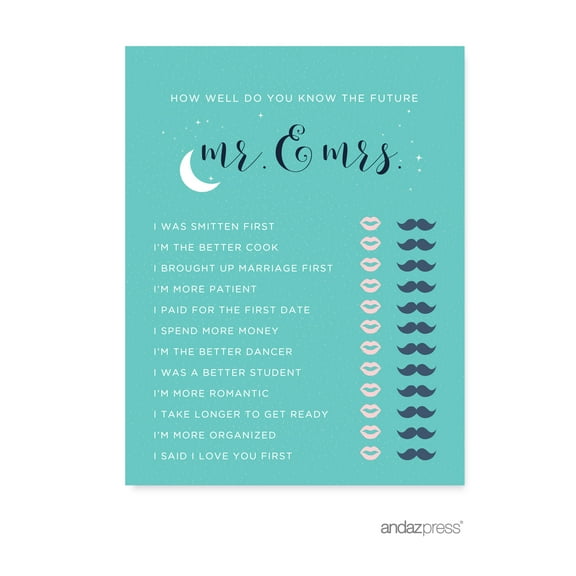 How Well Do You Know The Future Mr./Mrs.? Love You to the Moon and Back Bridal Shower Game Cards, 20-Pack