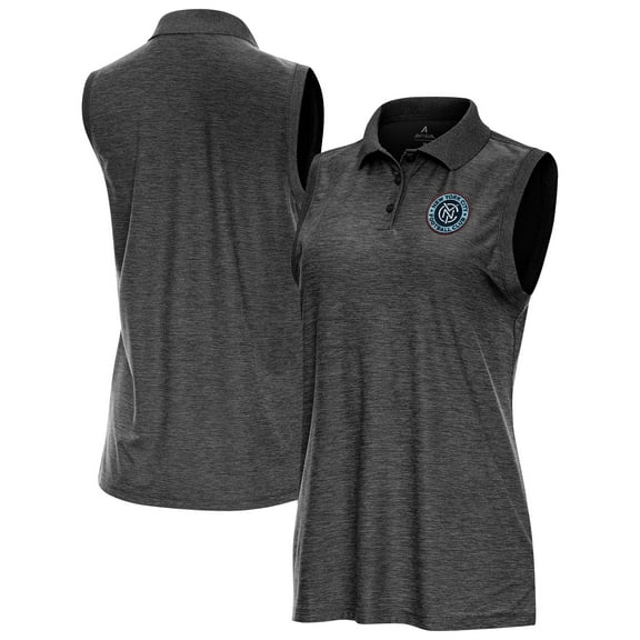 Women's Antigua Heather Black New York City FC Recap Sleeveless Polo