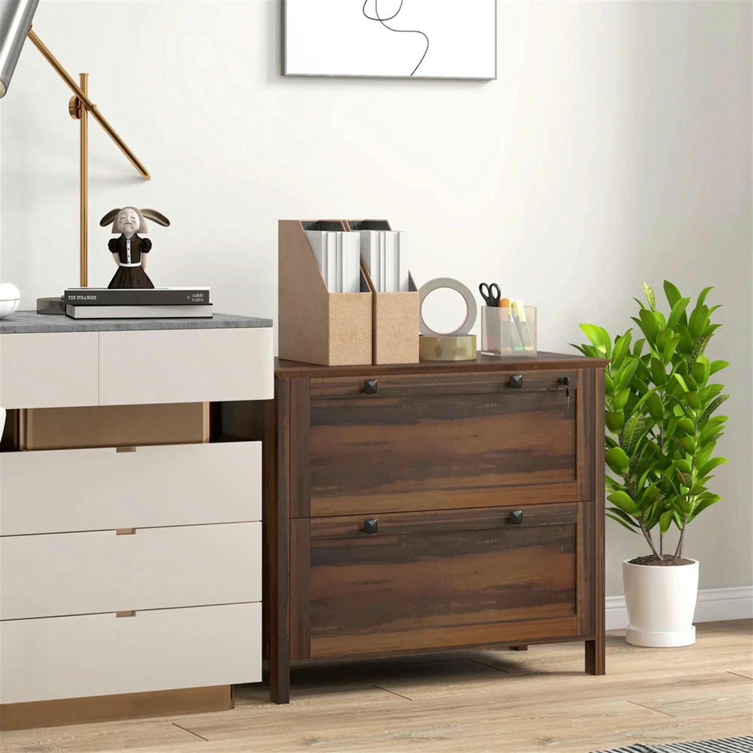 Demi Bonn Modern 2-Drawer Filing Cabinet with Adjustable Hanging Bar, for Letter, A4 and Legal Size, Home Office, Lateral File Cabinet, Brown