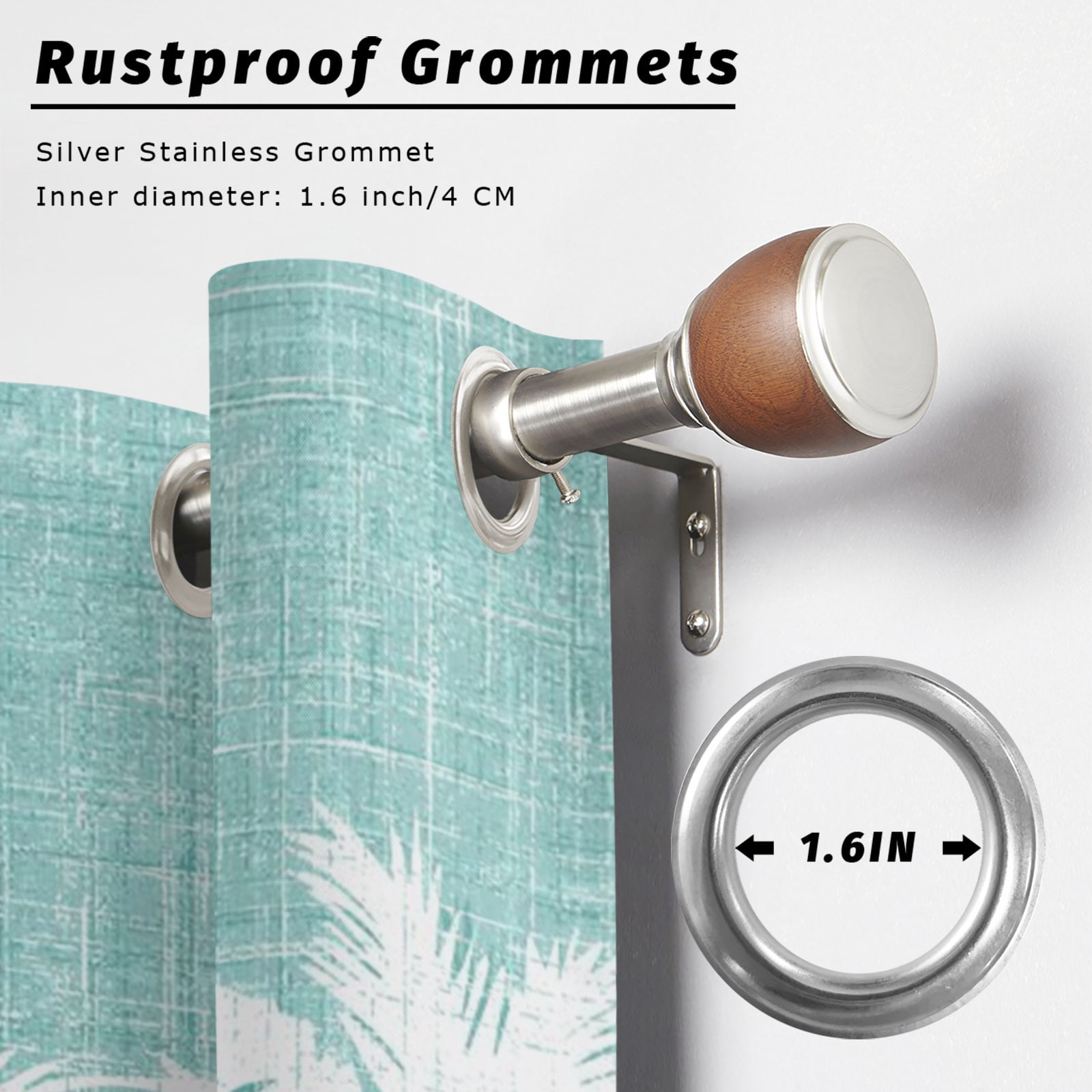 Palm Tree Outdoor Curtains for Patio, Tropical Plant Coastal Summer Mint Green Sunshade Privacy Drapes Grommet Waterproof Outside Curtains for Porch/Cabana/Balcony 54"x 108", 1 Panel