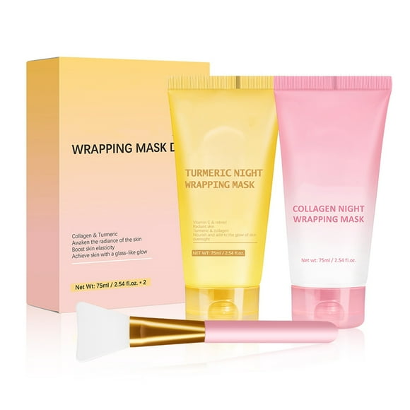 Turmeric Collagen Night Wrapping Mask Set, Women Overnight Peel Off Face Mask for Moisturizing and Firming Skin