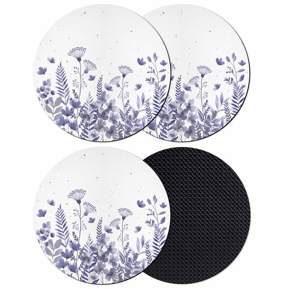 Purple Spring Floral Coasters Set of 4, Absorbent Coasters for Drinks, Watercolor Elegant Pastoral Flowers Coaster for Desk Coffee Table Protection, Home Decor House Warming Gifts 4"