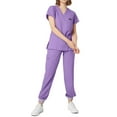 thumbnail image 2 of HAJWOH Light Purple Scrubs for Women Set Size1 Stretchy Nursing Uniform Short Sleeve V-Neck Scrub & Jogger Pant Solid Color Scrubs Sets with Multi Pocket Light Purple XXL, 2 of 6