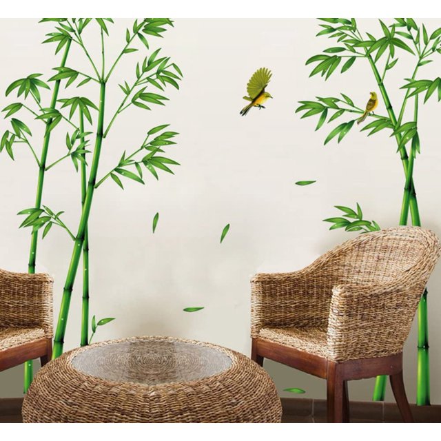 Pegatinas de pared de pájaros y bambú verde de estilo chino, pegatinas extraíbles para sala de estar y dormitorio Sincero Electrónica