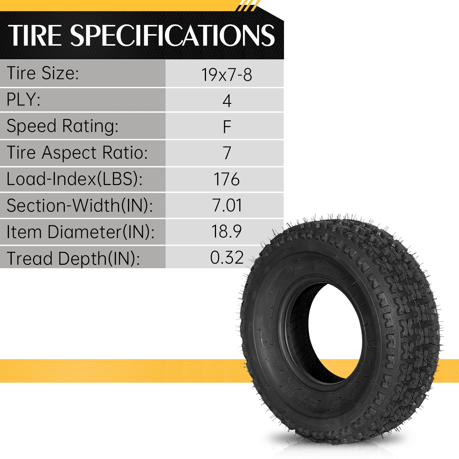Ktaxon 19x7-8 ATV Tires Set of 2, 4PR Tubeless All-Terrain Sport Tires for Quad & Go-Kart