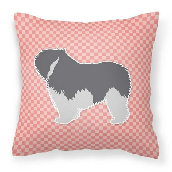 Carolines Treasures BB3632PW1818 Polish Lowland Sheepdog Dog Checkerboard Pink Fabric Decorative Pillow