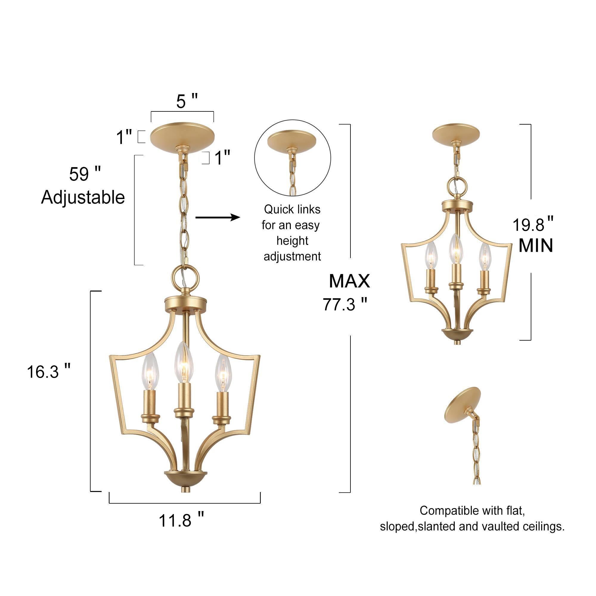 LNC 12" Gold Mini Chandelier with 3 Candles and Adjustable Chain, E12 Base, Indoor Dry Use
