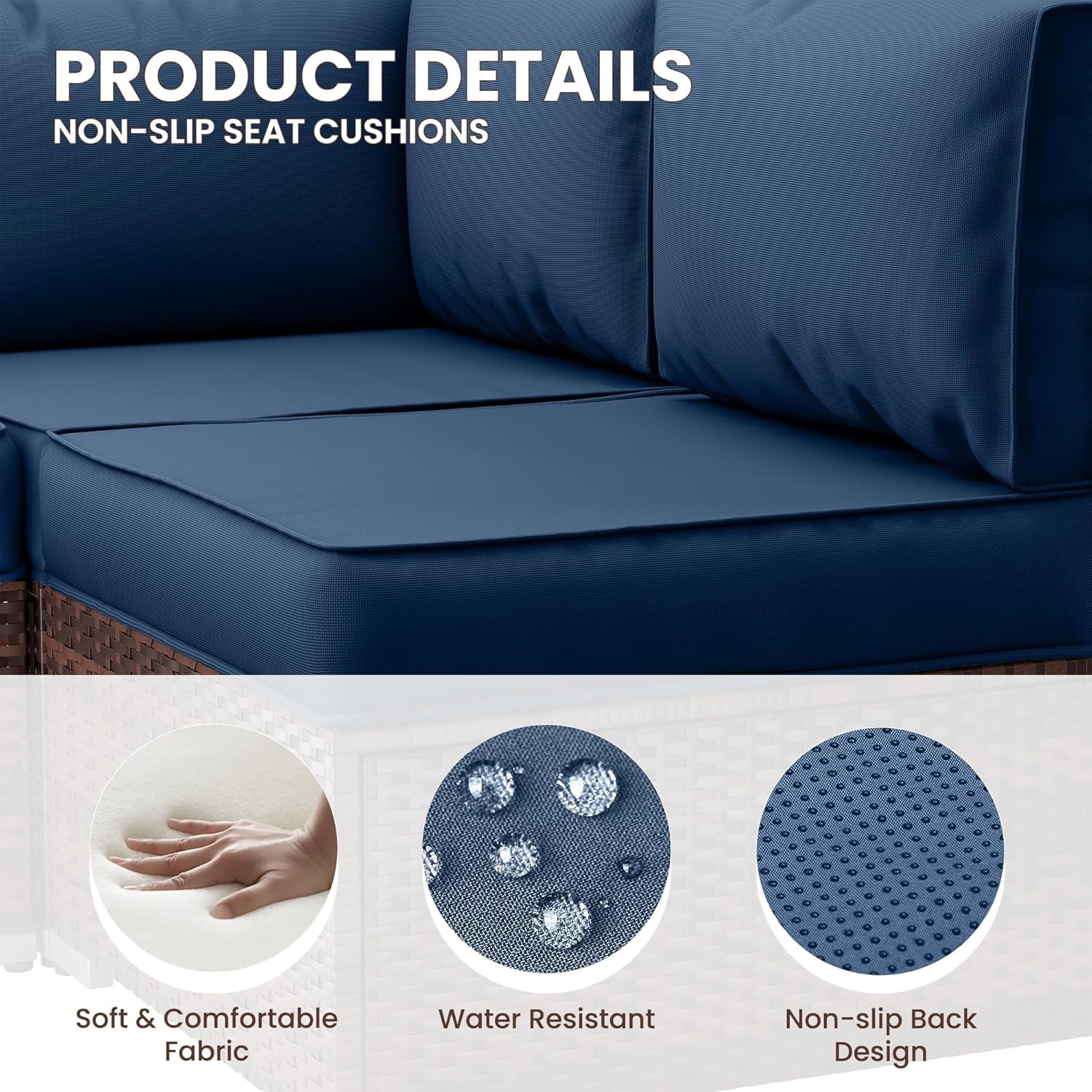 UDPATIO Outdoor Replacement Cushions for Patio Furniture, Waterproof Patio Cushions for 6-Seat Sectional Patio Conversation Sets, 14-Piece Outdoor Cushion Slipcovers Patio Sofa Cushions (Navy Blue)
