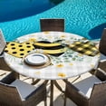 thumbnail image 6 of Bee Love Round Tablecloth, Fitted Table Cover with Elastic for 36"-44" Round Tables, Daisy Eucalyptus Leaves Rustic Gray Plaid Table Cloth Outdoor Indoor Dinning Party Waterproof Tablecloths, 6 of 7