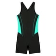 thumbnail image 4 of YUUMIN Athletic One Piece Boyleg Swimsuit for Girls Racer Back Biketard Shorty Wetsuits Rashguard Swimwear Green&Black 12, 4 of 4