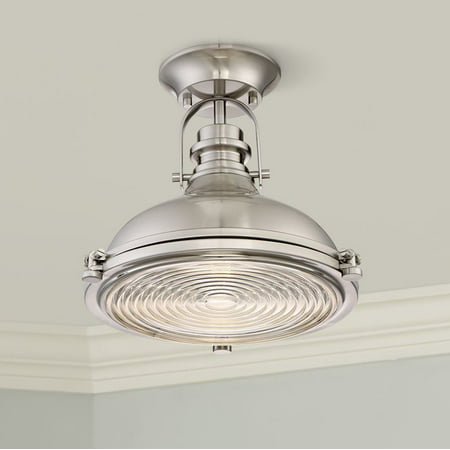 Possini Euro Design Industrial Ceiling Light Semi Flush Mount Fixture Brushed Nickel 11 3/4