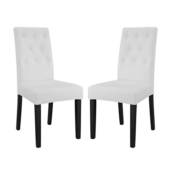 Modern Contemporary Urban Design Dining Kitchen Room Side Chair, Set of Two, Faux Vinyl Leather, White