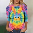 thumbnail image 2 of Enjoytime Easter Womens Tops Cute Eggs Bunny Print Crew Neck 3/4 Sleeve T Shirts Loose Casual Plus Size Shirt, 2 of 4