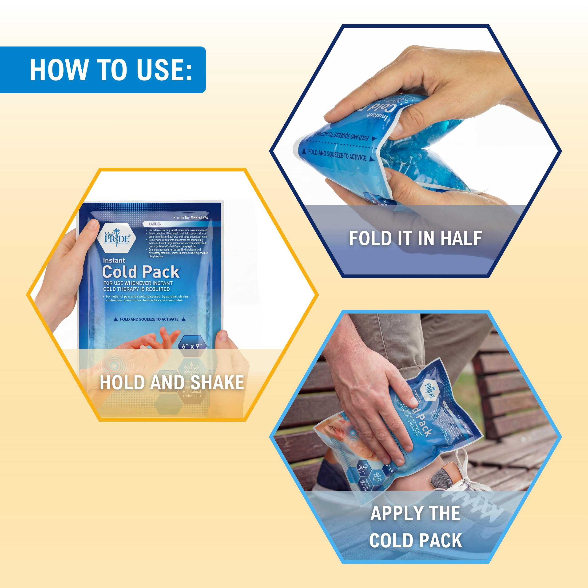MED PRIDE Ice Packs 24-Pack – 6x9in Instant Cold Pack for Injuries & Pain Relief, Disposable Cold Compress Therapy Bags for First Aid & Recovery