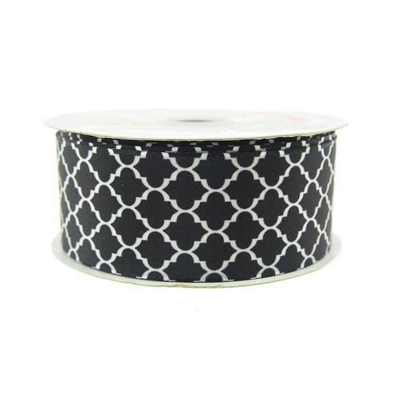 Geometric Print Satin Ribbon, 1-1/2-inch, 10-yard, Black