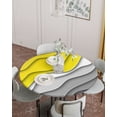 thumbnail image 2 of Modern Yellow Grey Gradient Geometric Fitted Round Tablecloths Elastic Edged Table Covers 45"-54",Abstract Ripple Waterproof Dining Room Table Cloth for Kitchen Holiday Party Tables Decor, 2 of 6