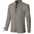 thumbnail image 2 of Medieval Style Men's Shirt Long Sleeve Casual Daily Wear Tunic Top With Drawstring Pure Color Soft Stretch Fabric For All Seasons, 2 of 6