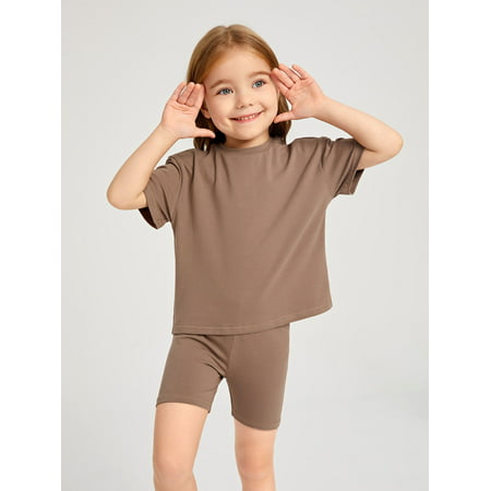 

Short Sleeve BASICS Toddler Girls Drop Shoulder Tops T Shirts Biker Shorts Set S221905X Mocha Brown 5Y(43IN)