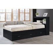 Hodedah Twin Size Captain Bed with 3 Drawers and Headboard in Cherry Wood