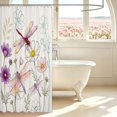thumbnail image 3 of Erosebridal Transitional Dragonfly Shower Curtain 72Wx72L,Vintage Flowers Bathroom Curtain,White Pink, 3 of 5
