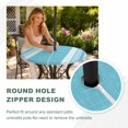 thumbnail image 4 of Round Outdoor Tablecloth with Umbrella Hole and Zipper, Vintage Cyan Blue Striped Tablecloth with Elastic Waterproof, Farmhouse Modern Stripes Boho Patio Table Covers for 45" - 54" Pool Tables, 4 of 9