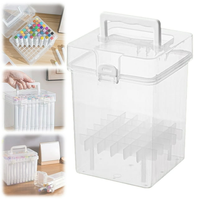 Transparent Marker Case Storage Container,12-120 Slots Plastic Marker Storage Box,Multifunctional Art Supplies Storage Case for Markers,Highlighters & Watercolor Pens(36 Slots)