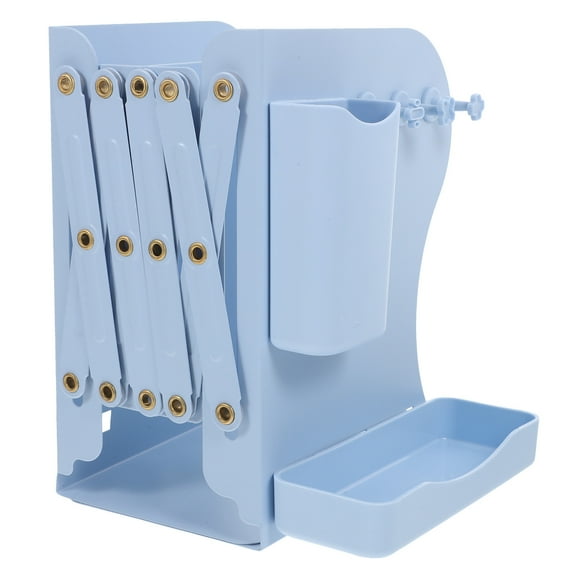 Desk Magazine File Organizer with Retractable Bookend Pen Holder Hooks and Desktop Bookshelf Book Stopper