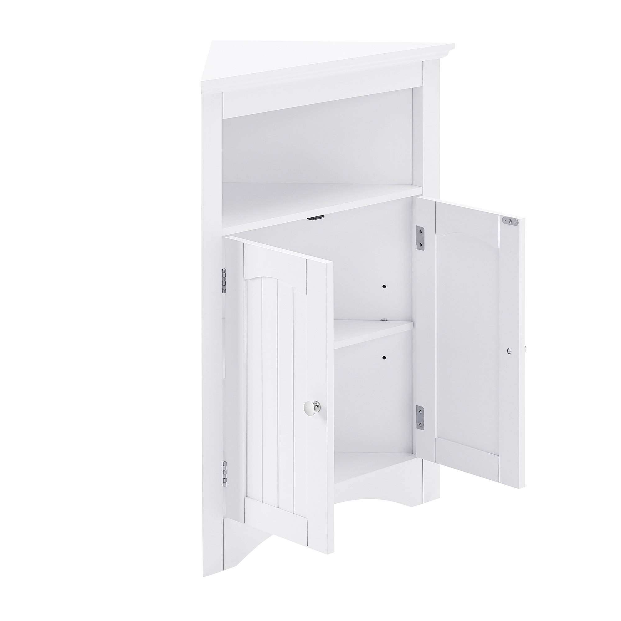 Floor Corner Cabinet with Doors and Shelves,Triangle Bathroom Storage Cabinet,Free Standing Storage Cabinet for Bathroom,Living Room,White