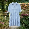 thumbnail image 6 of ClodeEU Women's Collared V Neck Short Sleeve Striped Shirt Dress,Casual Button Cute Mini Dress Light Blue-Striped,Women's Plus XXL, 6 of 7
