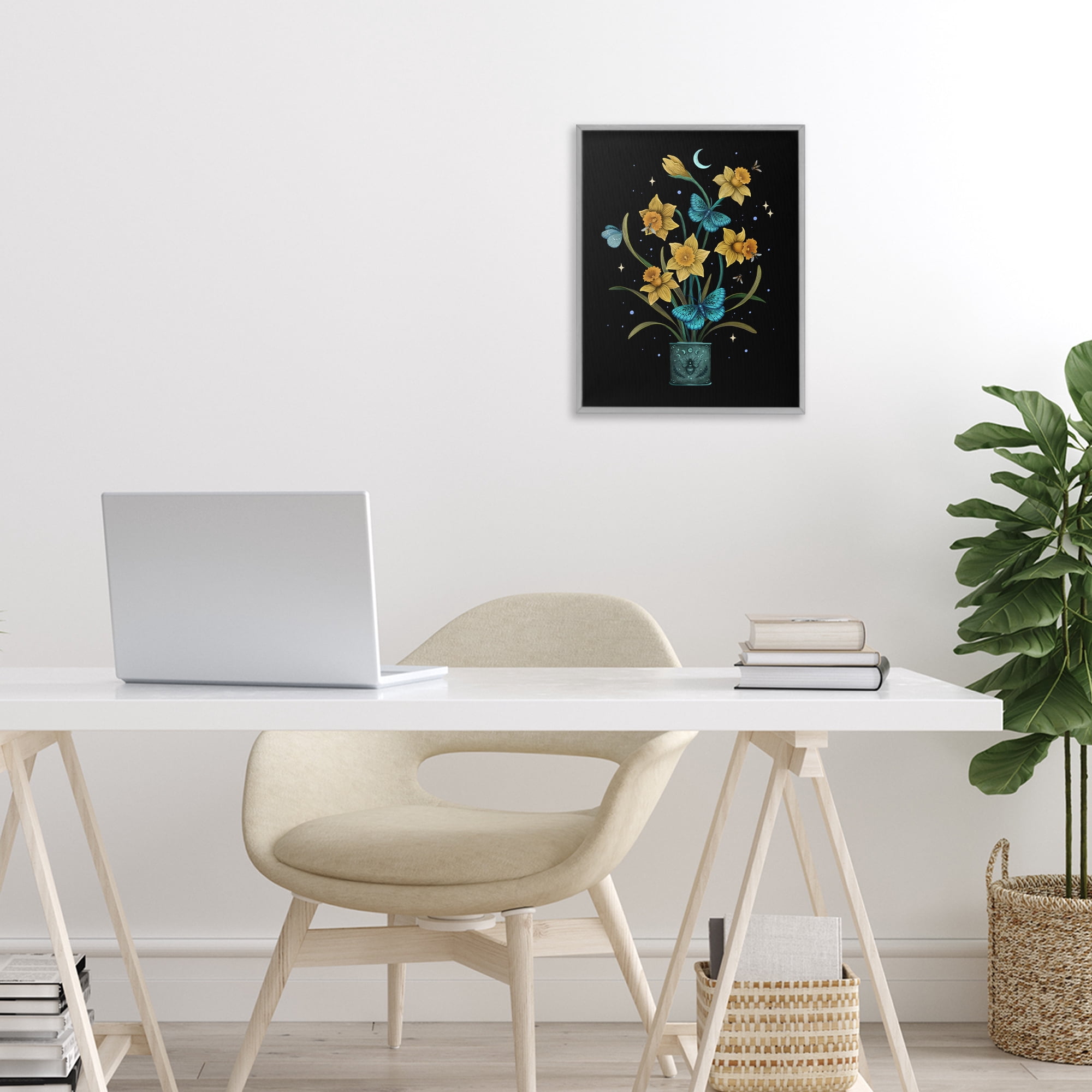 Stupell Industries Mystical March Daffodils Gray Framed Giclee Art, design by Episodic Drawings