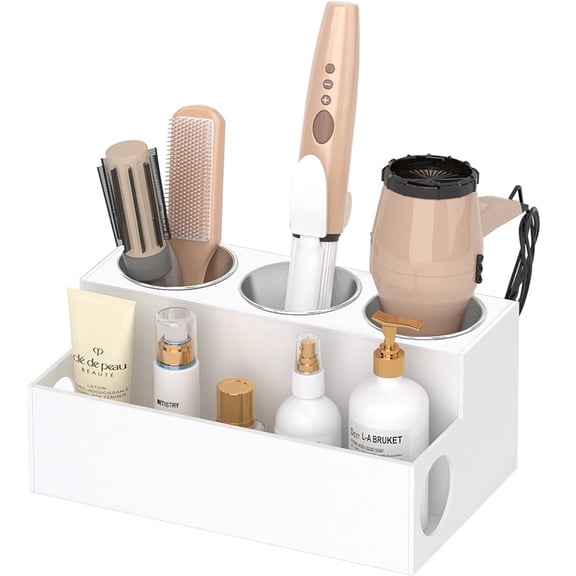 NIUBEE Hair Tool Organizer, Acrylic Hair Blow Dryer Curling Tool Holder, Bathroom Countertop Vanity Organizers and Storage Stand for Accessories, Makeup, Toiletries, White