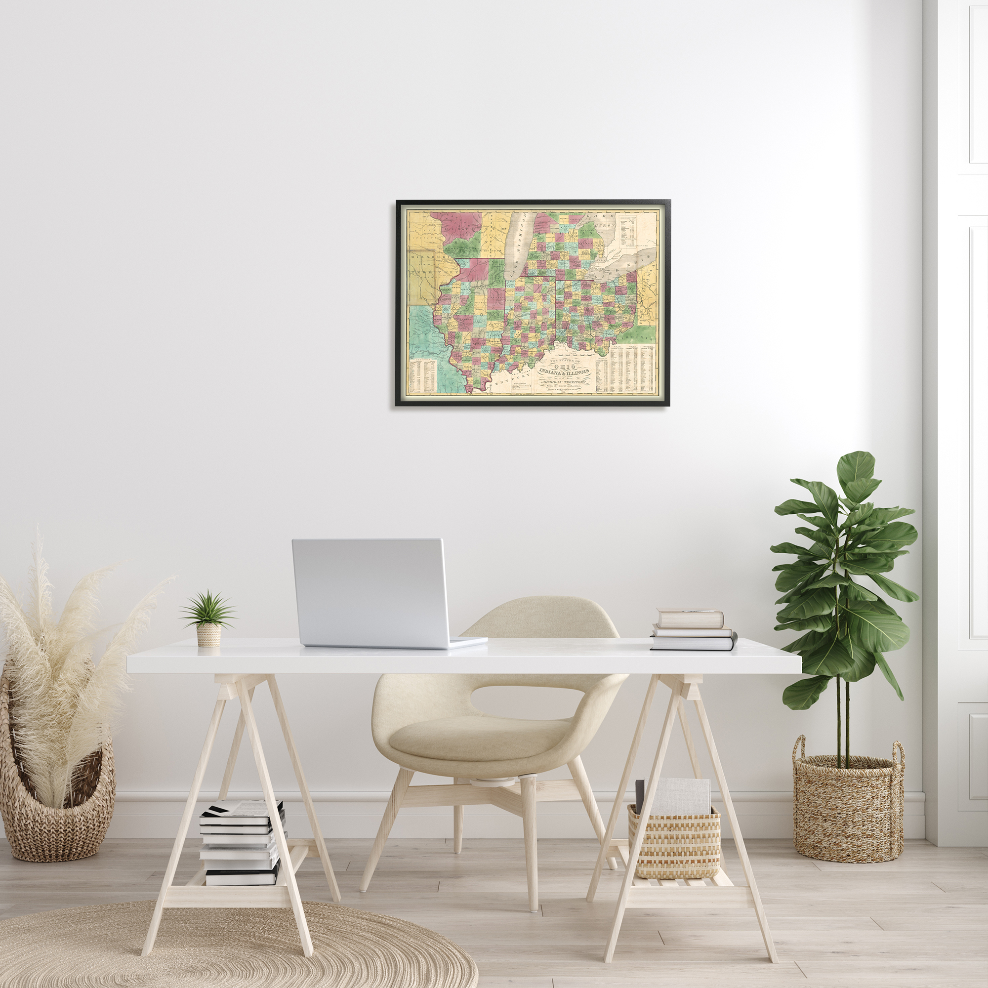 Stupell Industries Vintage US State Map Ohio Indiana Illinois Cartography, 30 x 24, Design by Daphne Polselli