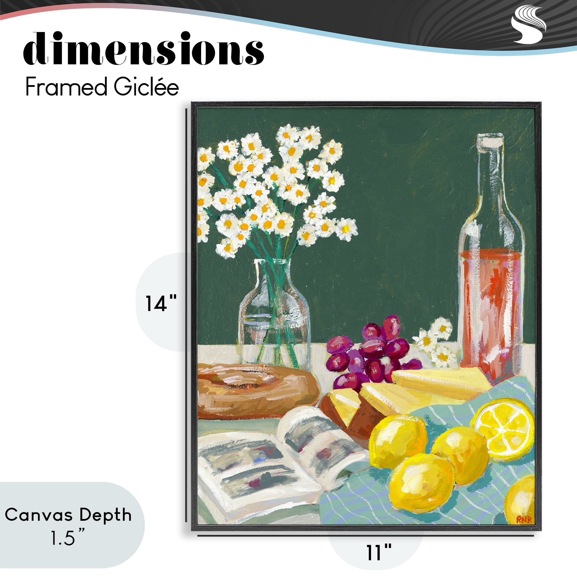 Stupell Industries Cheese, Wine and Lemon Still Life Black Framed Giclee Art, design by Rachael Reese
