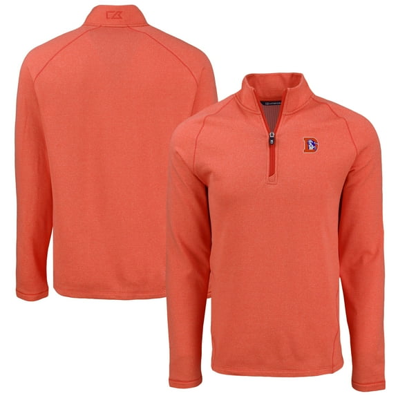 Men's Cutter & Buck  Heather Orange Denver Broncos Peshastin Eco Fleece Tri-Blend Raglan Recycled Quarter-Zip Jacket