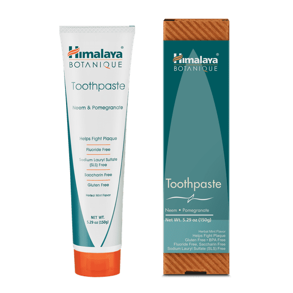 Himalaya Botanique Neem & Pomegranate Toothpaste, Fluoride Free Toothpaste, Herbal Mint Flavor, 5.29 oz