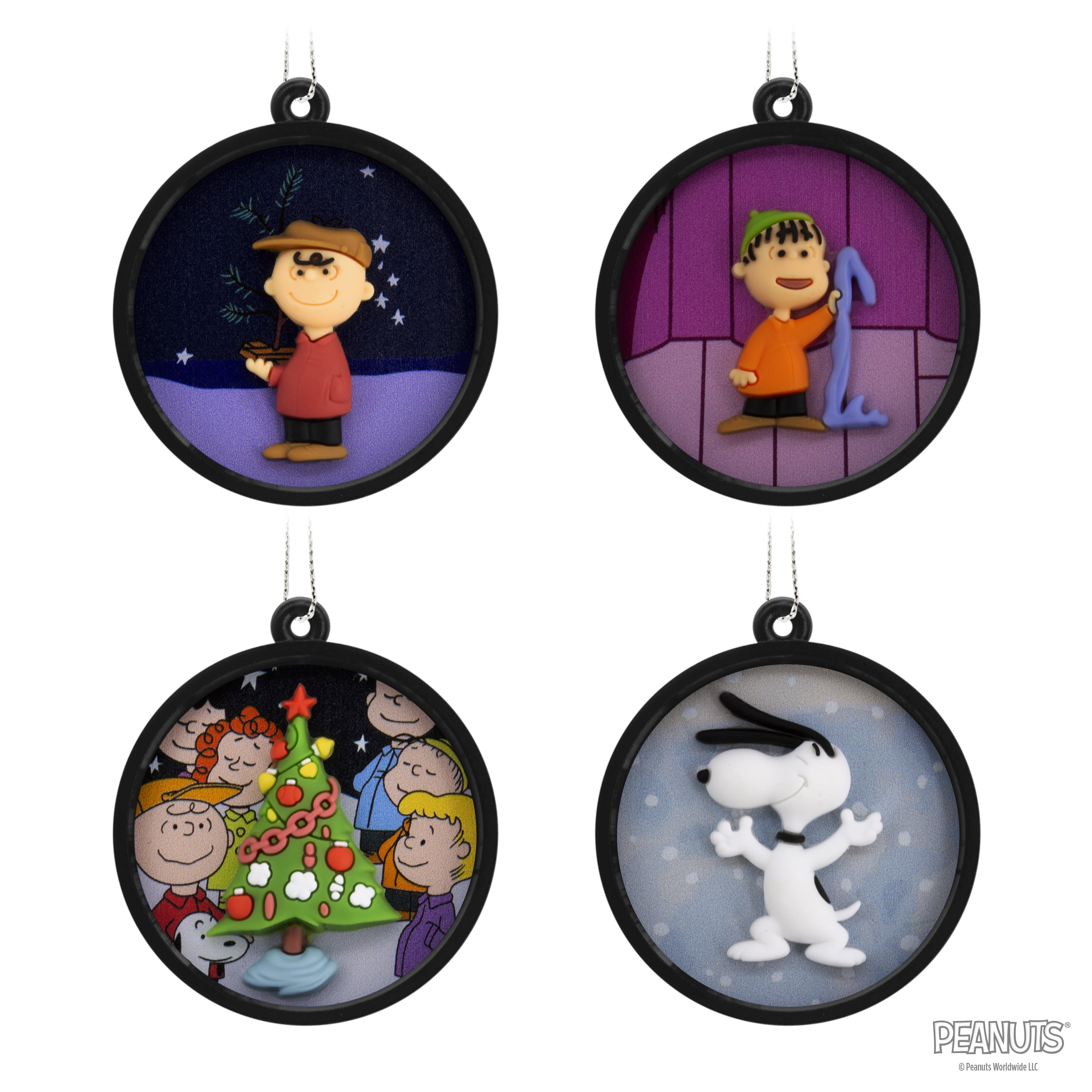 Hallmark Peanuts Scenes Mini Christmas Ornaments, Shatterproof, Set of 4