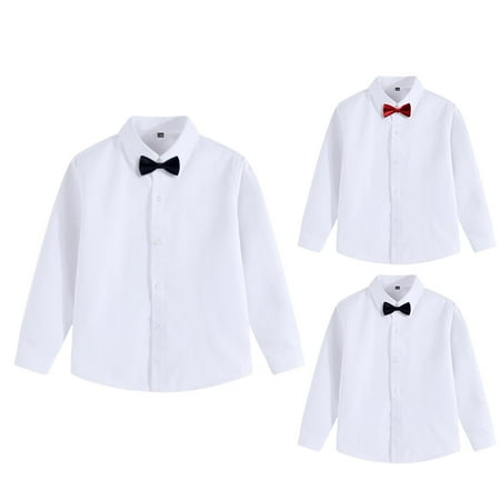Afuyipoi Boys School Uniform Shirts(For 3-15) Lapel Boys Shirts Bow Tie Long Sleeve Cool And Versatile Tops Lapel Back-to-School Pullover Top Red Size 13