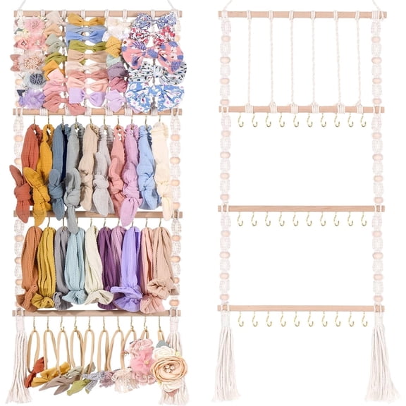 LUCKDEER Headband Holder Hair Bows Organizer for Girls, Baby Headbands with 30 Hooks Hair Accessories Organizer Storage Wall Hanging Decor for Toddler Girls Room
