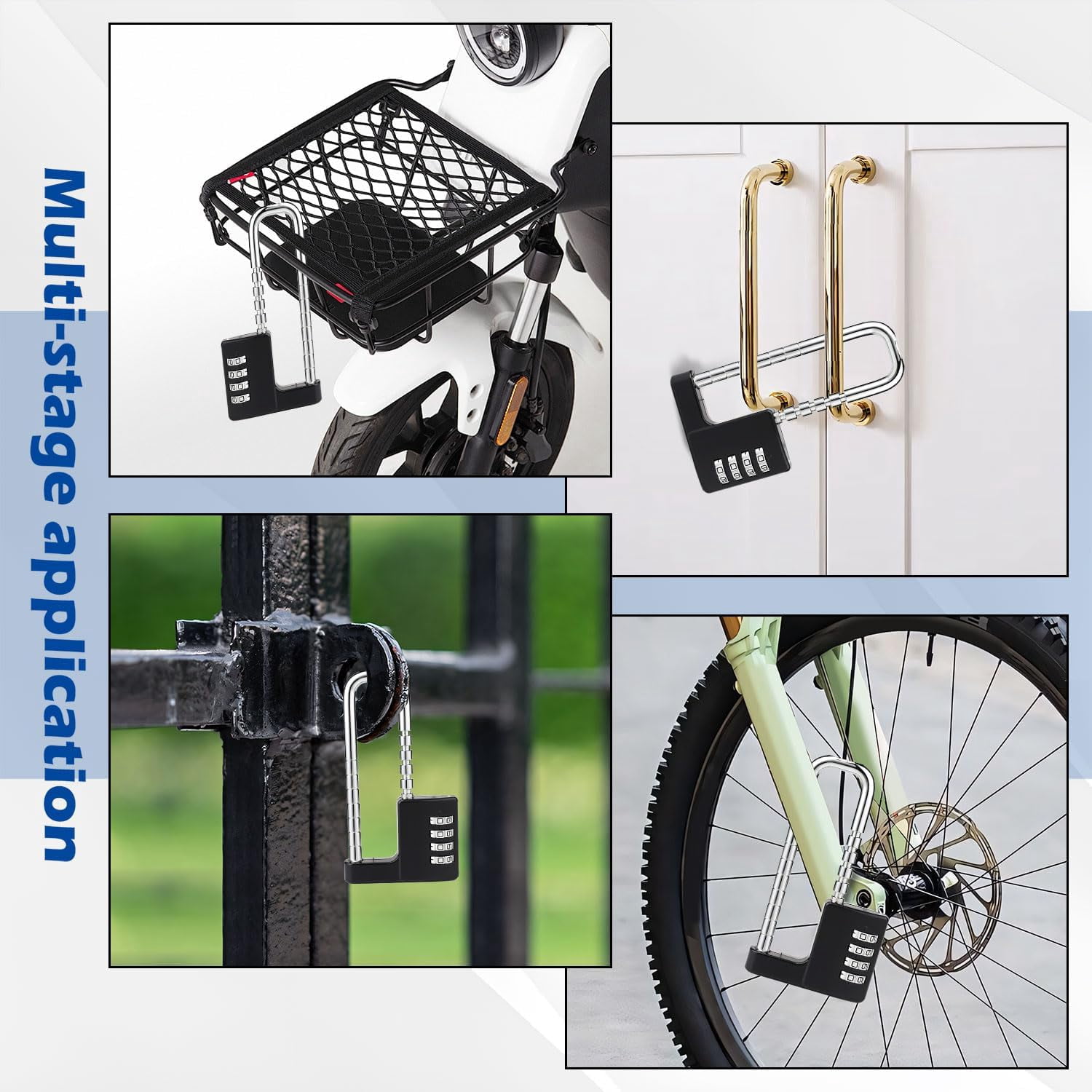 ABCISI Combination Padlock with Adjustable Shackle to Fit Different Locking Points, Zinc Alloy Versatile Lock for Cabinet Bike Gym Fences & Gate, Compact Size Can be Easily Carried and Stored, Black