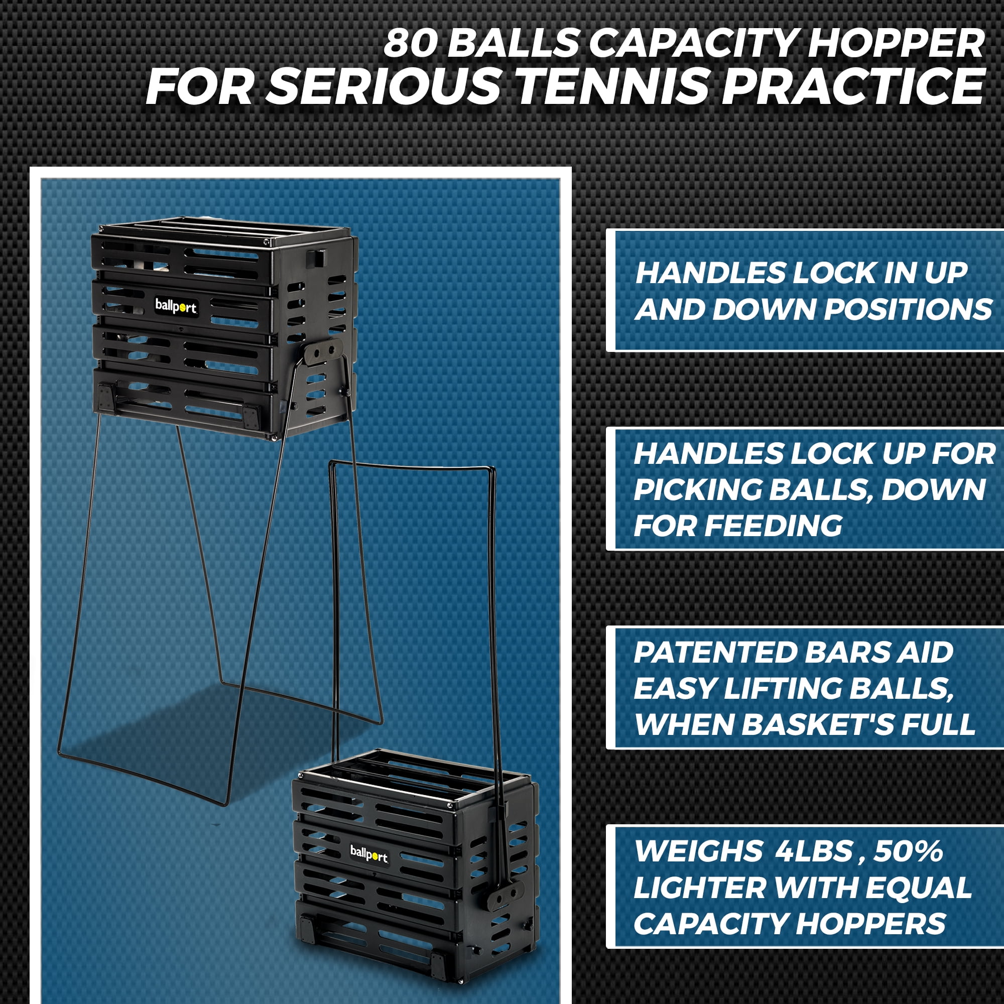 Tourna Ballport Tennis Ball Hopper Holds 80 Balls Durable and Lightweight - Red