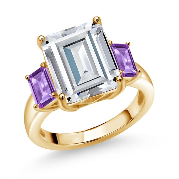 Gem Stone King 18K Yellow Gold Plated Silver Purple Amethyst Ring Set with Moissanite (8.42 Cttw) (Size 5)