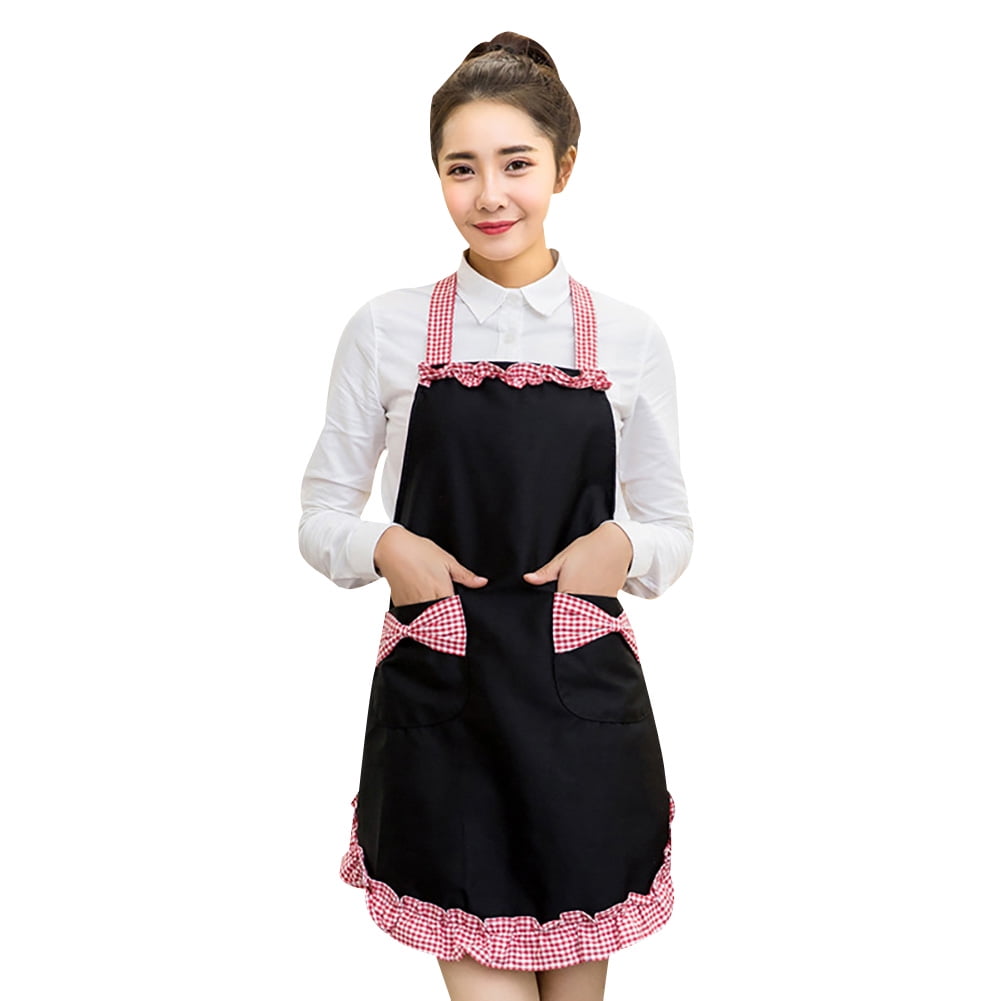 Women's Lady kitchen cooking Cleaning bow knot Cute aprons with pockets Ruffle
