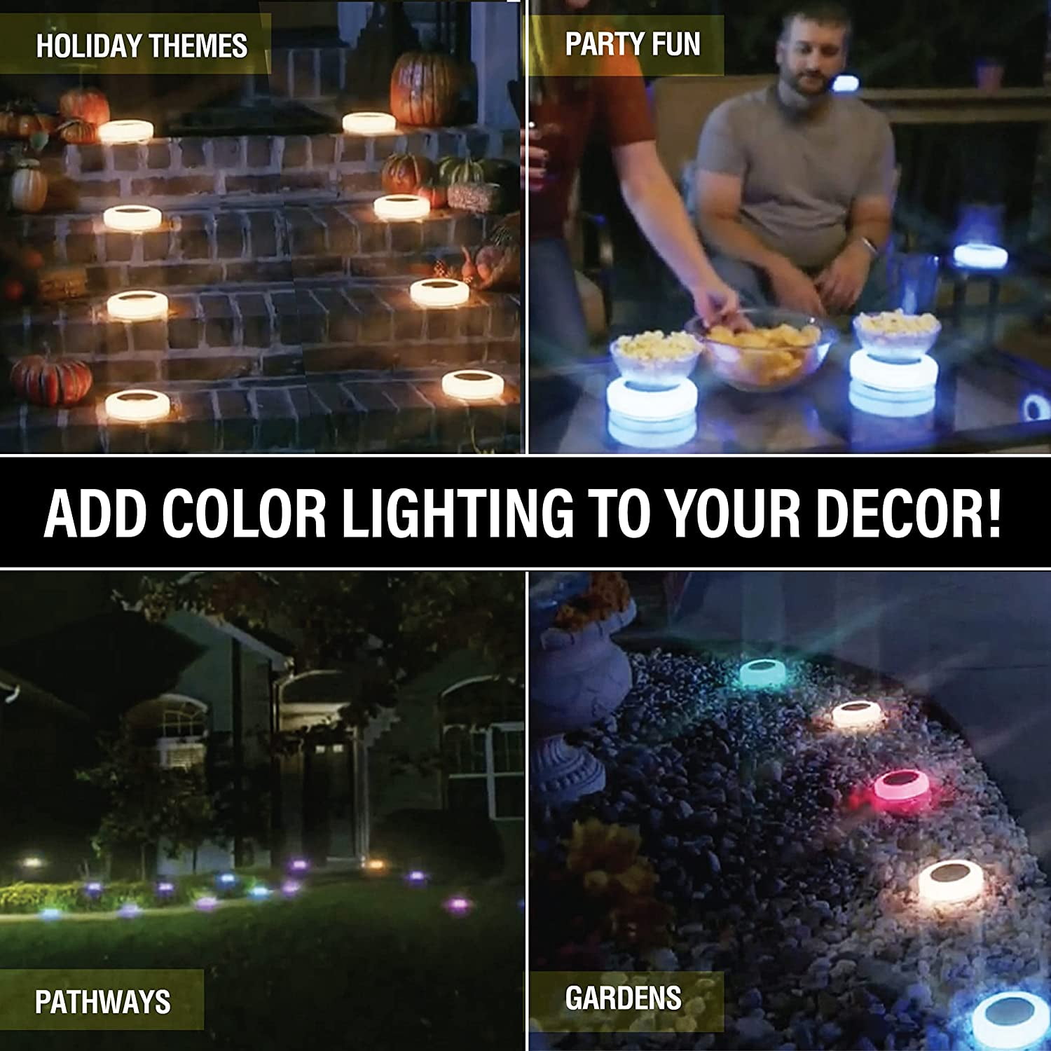 Bell and Howell Color Disk Lights Solar Pathway LED Lights Auto On/Off Solar Outdoor Lights