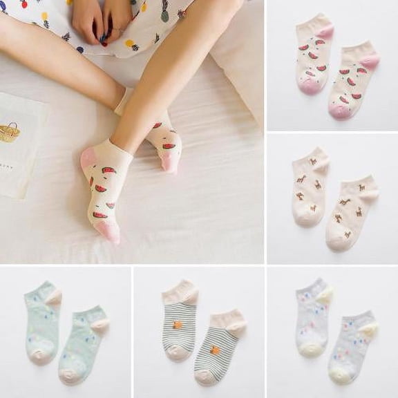 SPRING PARK 5 Pairs Novelty Watermelon Print Cotton Low Cut No Show Ankle Socks for Girls Women Boat Socks