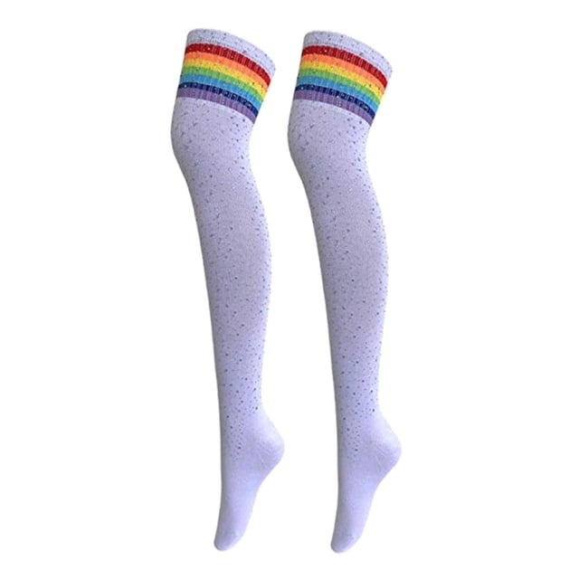 Mujeres Rayas Calcetines altos por de Medias de cristal Calcetines casuales con rayas de colores Sunnimix Calcetines por encima de la rodilla