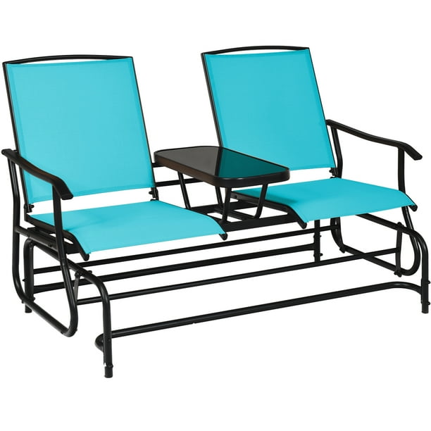 Patiojoy Turquoise Patio Loveseat Rocking 2 Person Outdoor Double